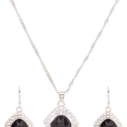 platinum plated zircon earrings necklace chain jewelry set - Lexception