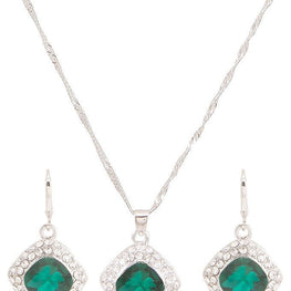 platinum plated zircon earrings necklace chain jewelry set - Lexception