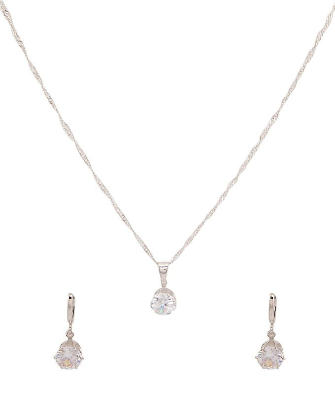 platinum plated zircon earrings necklace chain jewelry set - Lexception