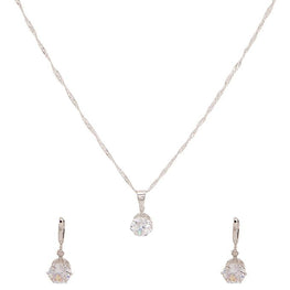platinum plated zircon earrings necklace chain jewelry set - Lexception