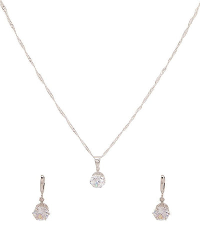 platinum plated zircon earrings necklace chain jewelry set - Lexception