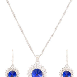 platinum plated zircon earrings necklace chain jewelry set - Lexception