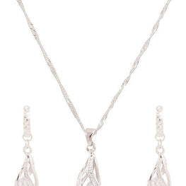 platinum plated zircon earrings necklace chain jewelry set - Lexception