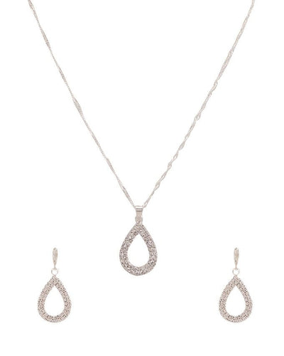 platinum plated zircon earrings necklace chain jewelry set - Lexception