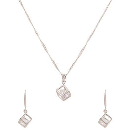 platinum plated zircon earrings necklace chain jewelry set - Lexception