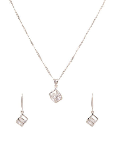 platinum plated zircon earrings necklace chain jewelry set - Lexception