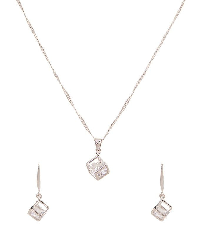 platinum plated zircon earrings necklace chain jewelry set - Lexception