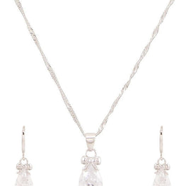 platinum plated zircon earrings necklace chain jewelry set - Lexception