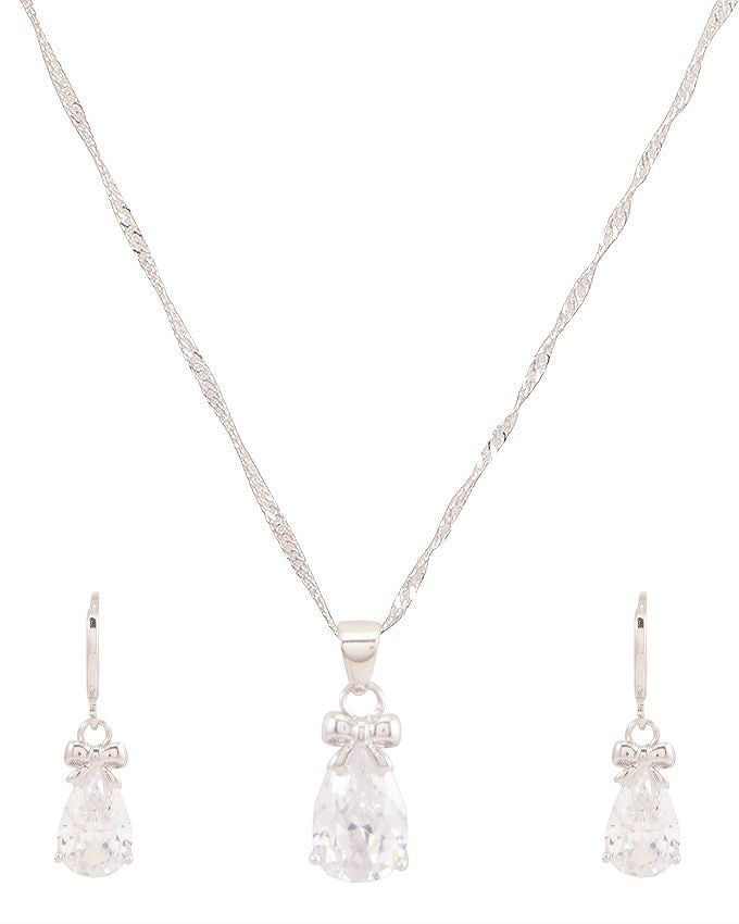 platinum plated zircon earrings necklace chain jewelry set - Lexception