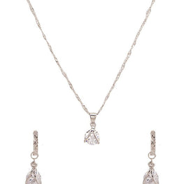 platinum plated zircon earrings necklace chain jewelry set - Lexception