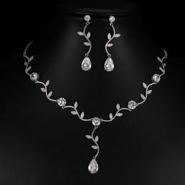 ARCTIC LEAF PATTERN LUXURY RHODIUM PLATED ZIRCON SET