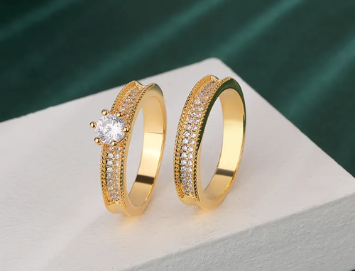 DIAMOND CUT GOLD PLATED LUXURY ZIRCON RING SET FOR HER