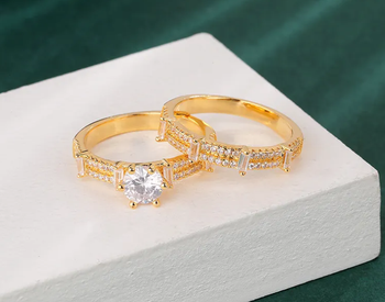 DIAMOND CUT GOLD PLATED LUXURY RING SET FOR HER BOX PACKED