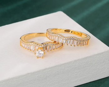 DIAMOND CUT GOLD PLATED LUXURY RING SET BOX PACKED