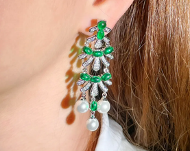 ZIRCON STONES HIGHLY FINISHED RHODIUM PLATED ART NOVEAU LUXURY EARRINGS