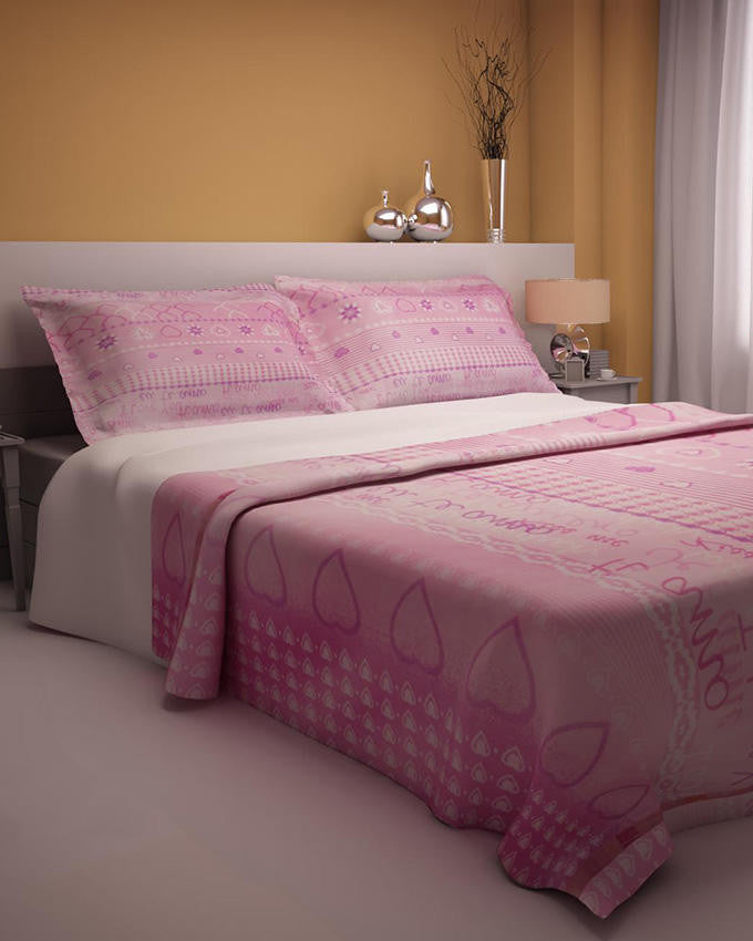 Pink Hearts Design Double Bedsheet With 2 Pillow Covers - Lexception