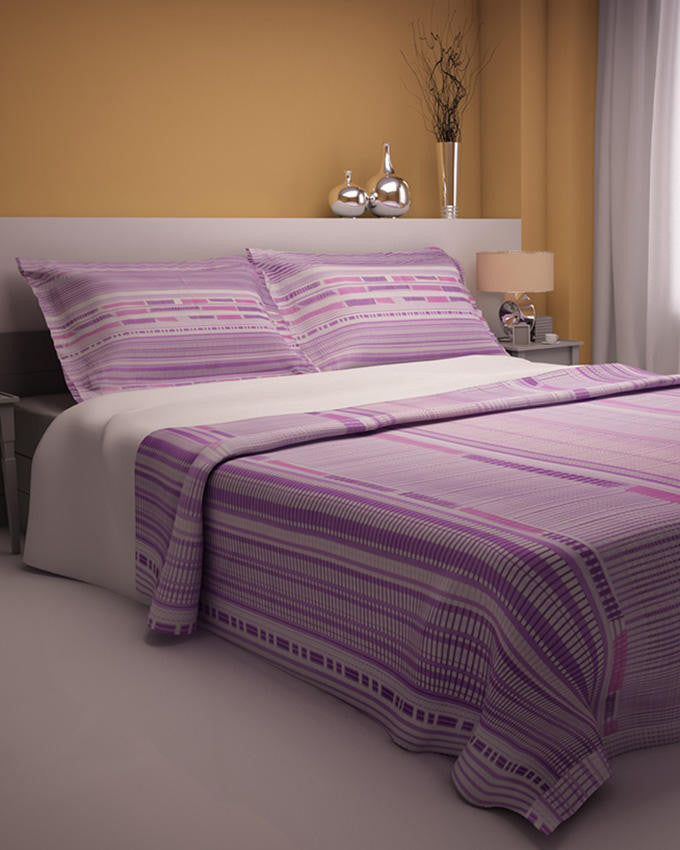 Purple Lines Design Double Bedsheet With 2 Pillow Covers - Lexception