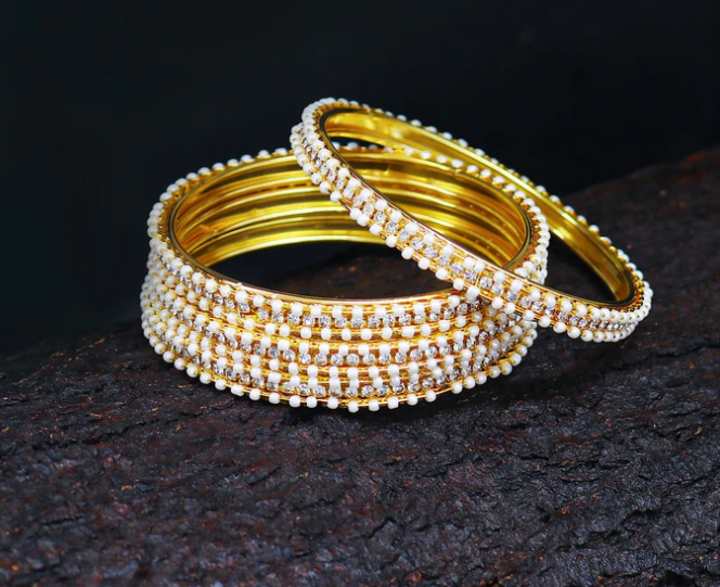 Fascinating Gold Plated AD Bangles For Women Pack Of 4 Size 2.8