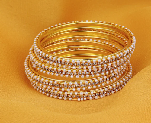 Fascinating Gold Plated AD Bangles For Women Pack Of 4 Size 2.8