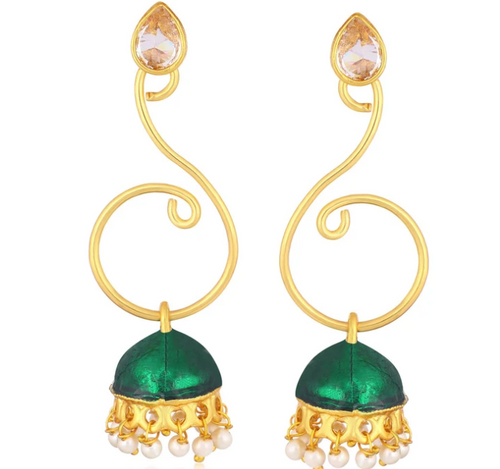 Glimmery Gold Plated Pearl Meenakari Dangler Jhumki