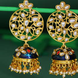 Pearl Gold Plated Kundan Jhumki