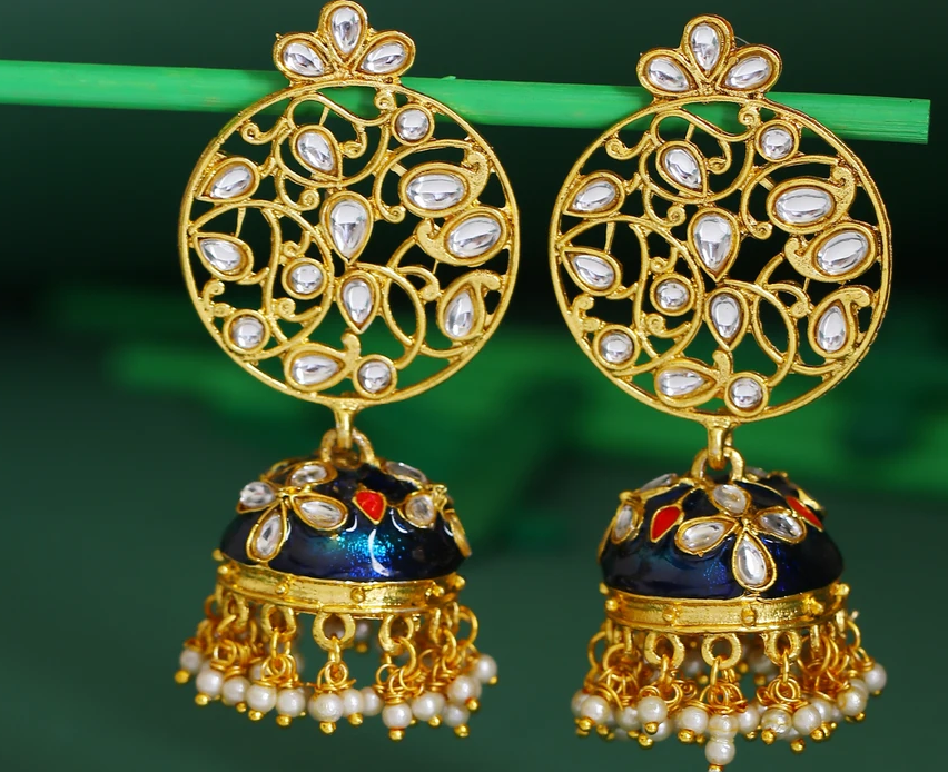 Pearl Gold Plated Kundan Jhumki