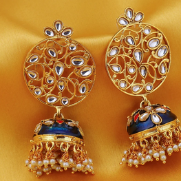 Pearl Gold Plated Kundan Jhumki