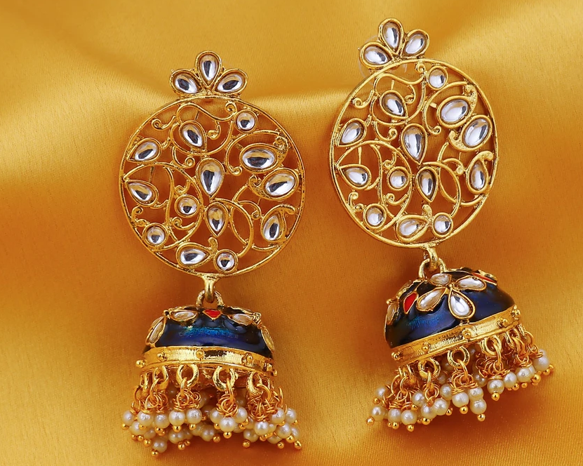 Pearl Gold Plated Kundan Jhumki