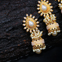 Glimmery Pearl Gold Plated Jhumki