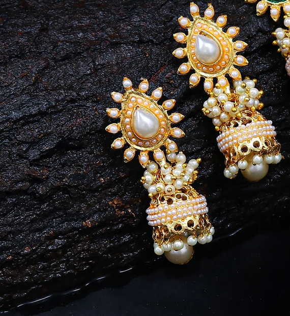 Glimmery Pearl Gold Plated Jhumki