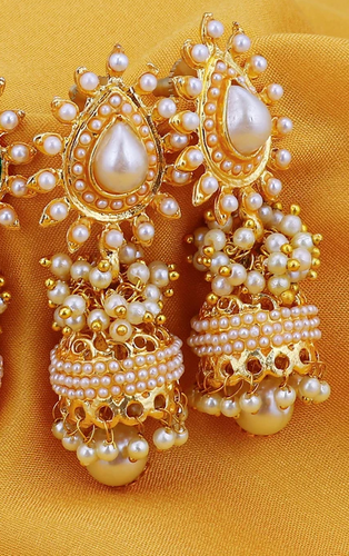 Glimmery Pearl Gold Plated Jhumki