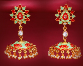 Gold Plated Lotus Meenakari Jhumki