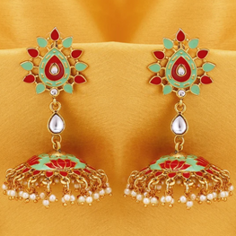 Gold Plated Lotus Meenakari Jhumki