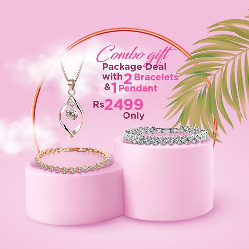 High quality zircon pendant chain necklace and 2 bracelets set (pack of 3 items)! - Lexception