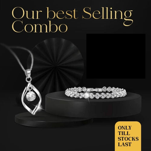 Clavicle deal Best Seller Zircon pendant chain necklace and bracelet set of 2!